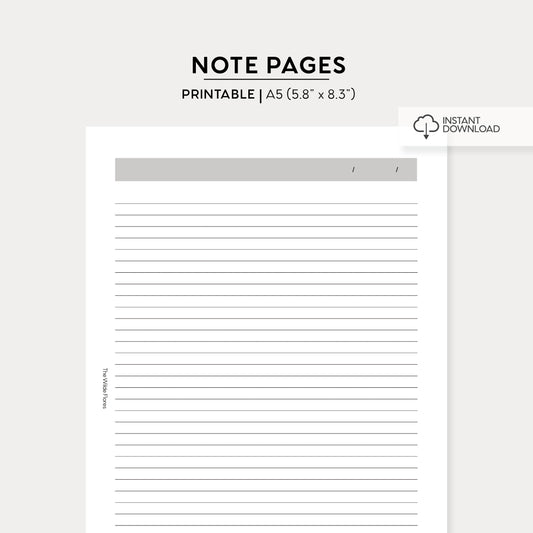 Lined Note Pages: A5 Size Printable