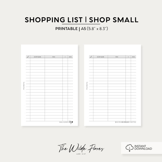 Small Business Wishlist Tacker: A5 Size Printable