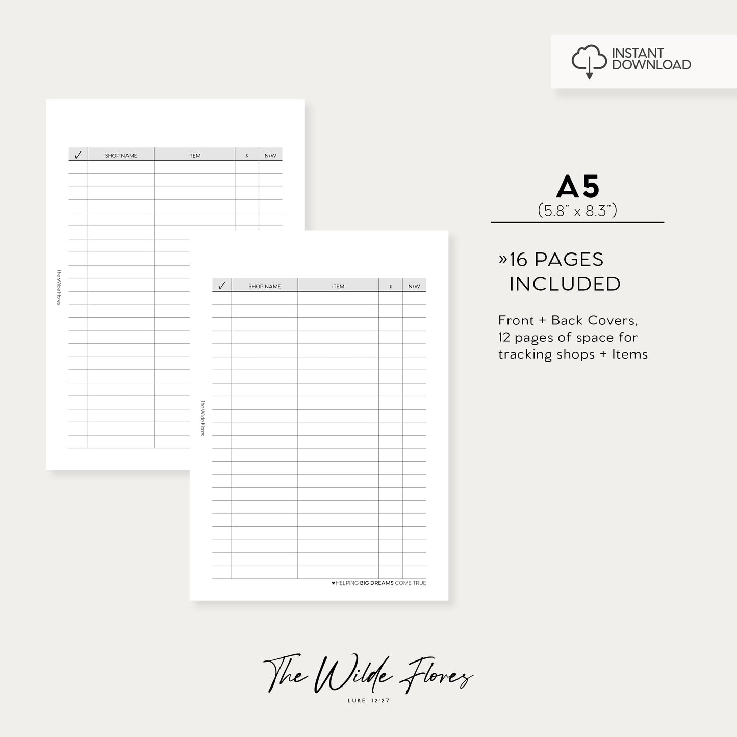 Small Business Wishlist Tacker: A5 Size Printable