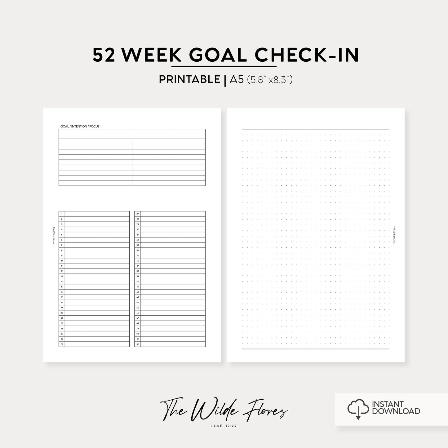 52 Week Goal Check In: A5 Size Printable