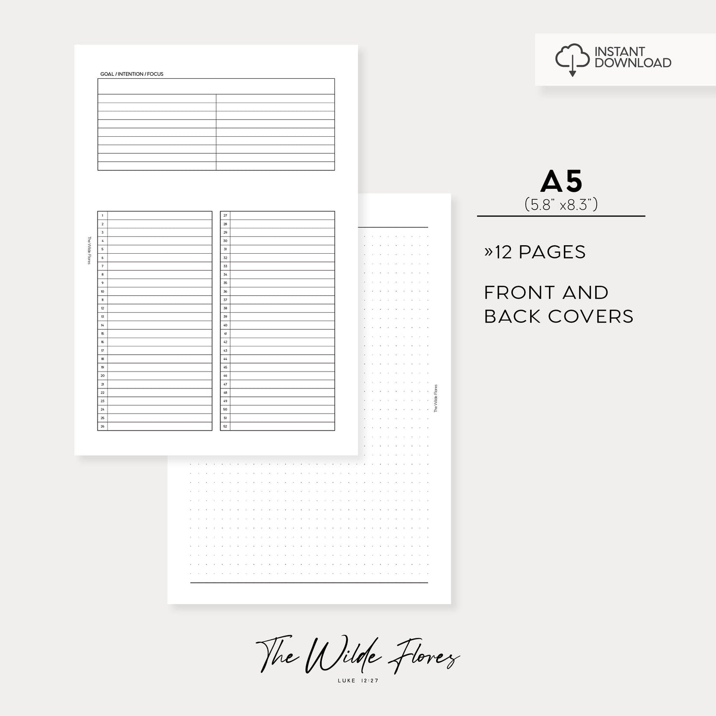 52 Week Goal Check In: A5 Size Printable