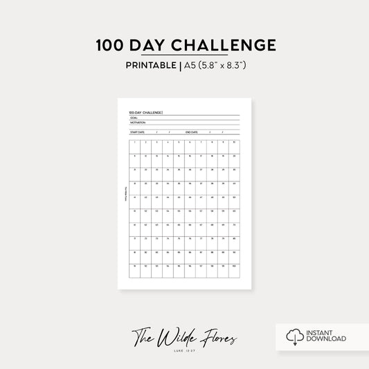 100 Day Challenge: A5 Size Printable