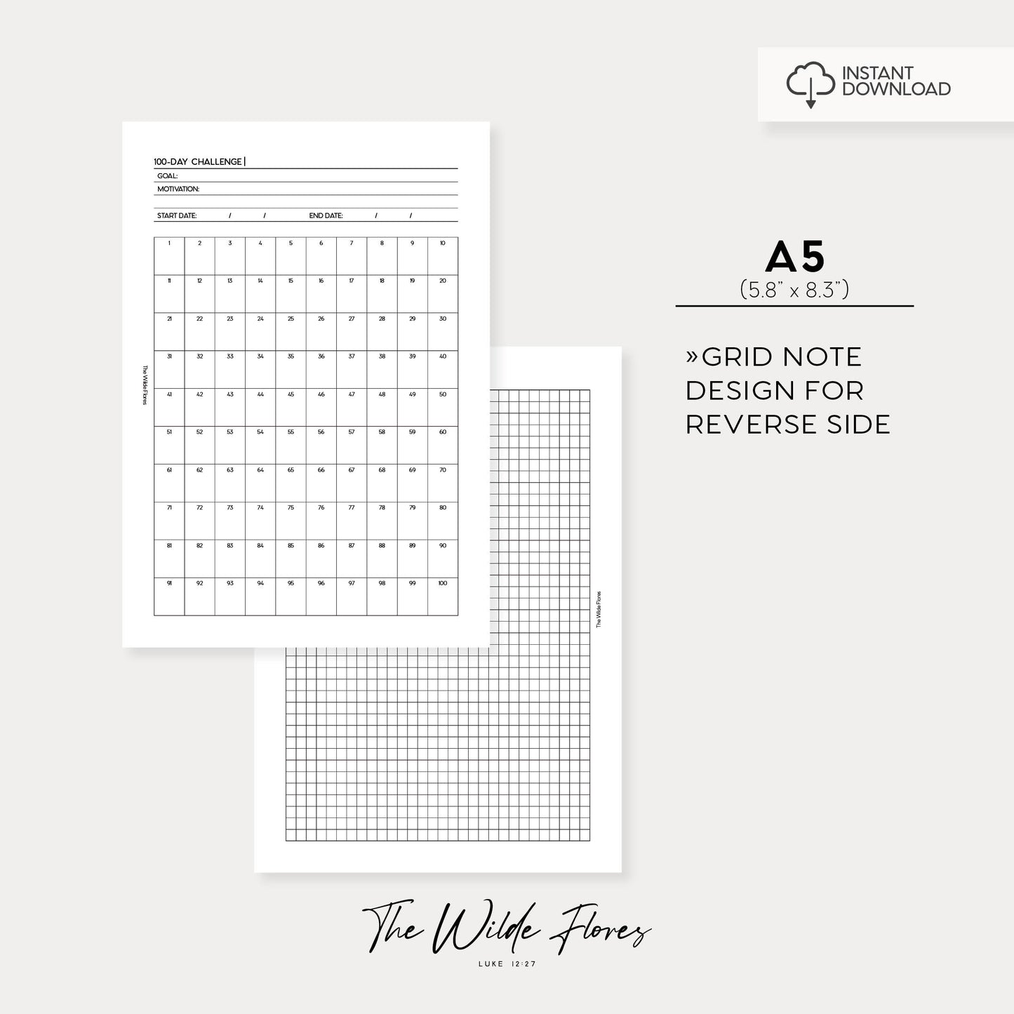 100 Day Challenge: A5 Size Printable