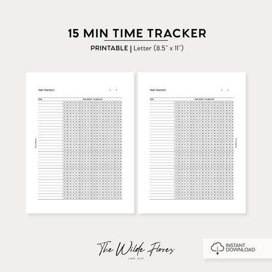 15 Minute Time Tracker: Letter Size Printable