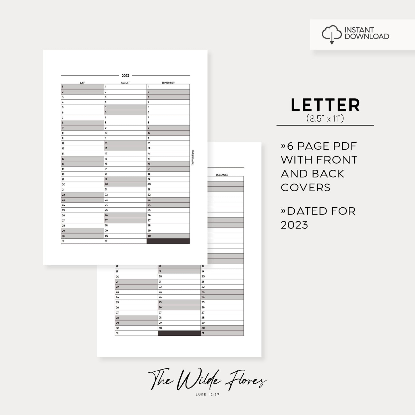 2023 Year At A Glance: Letter Size Printable
