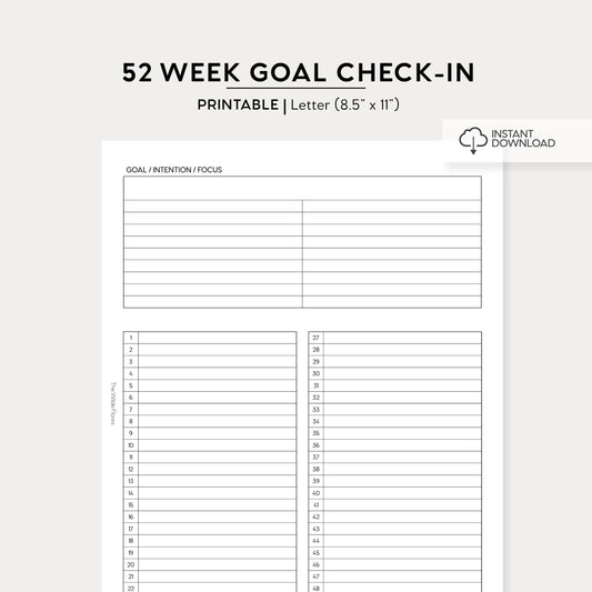 52 Week Goal Check In: Letter Size Printable