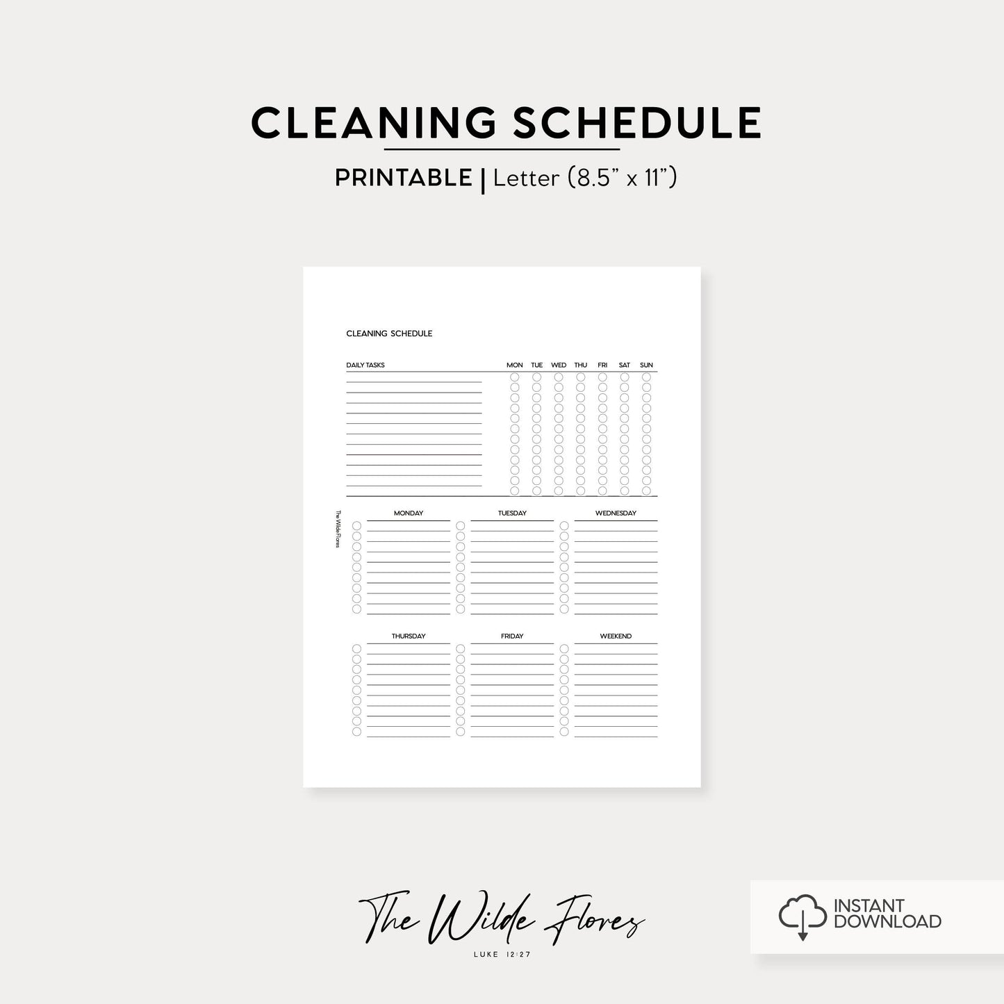 Cleaning Schedule: Letter Size Printable