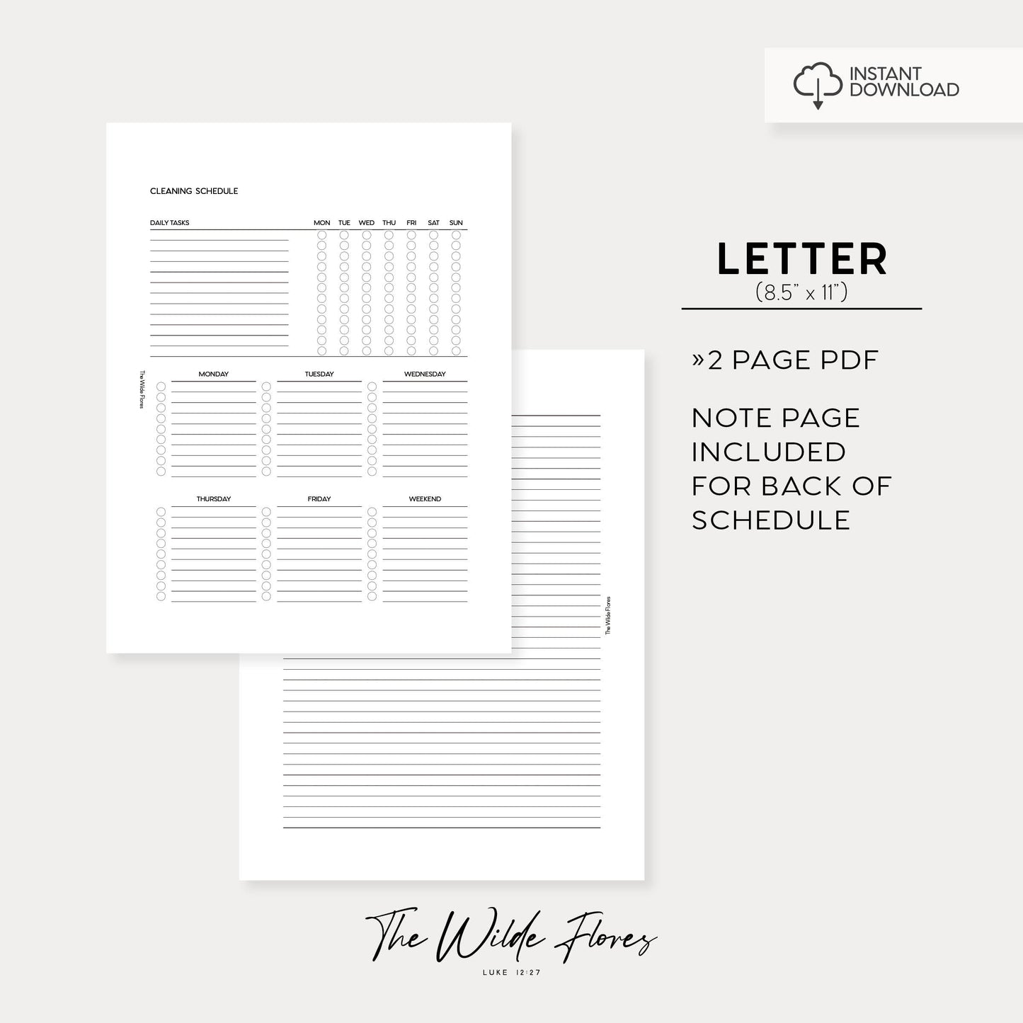 Cleaning Schedule: Letter Size Printable