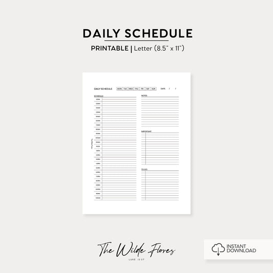 Daily Schedule: Letter Size Printable