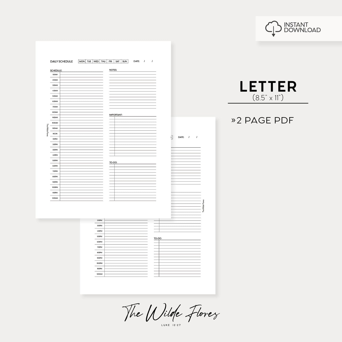 Daily Schedule: Letter Size Printable