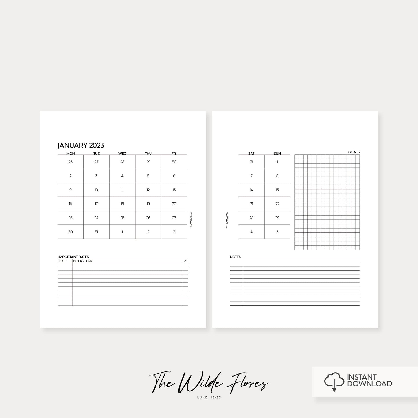 2023 Month On 4 Pages Planner: Letter Size Printable