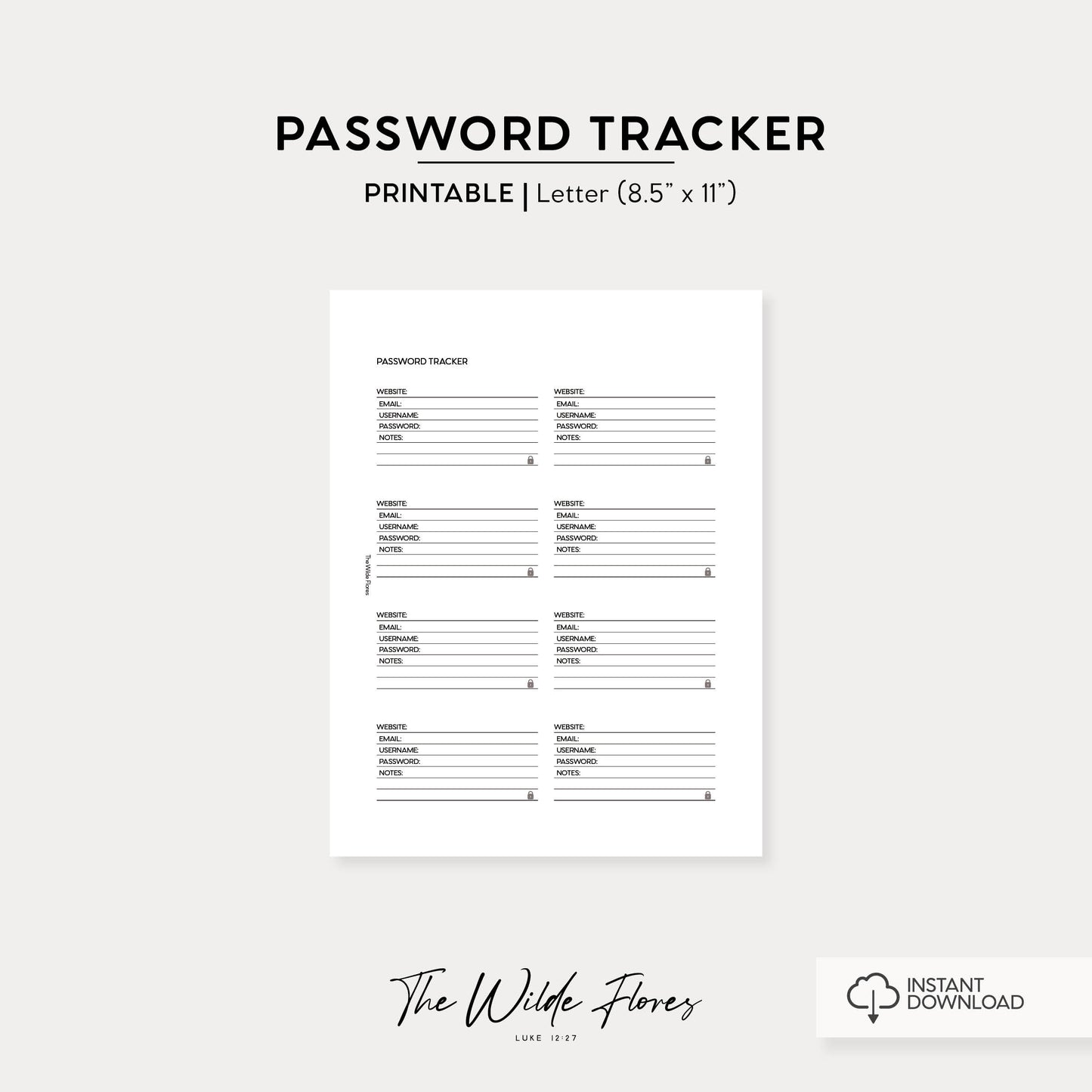 Password Tracker: Letter Size Printable