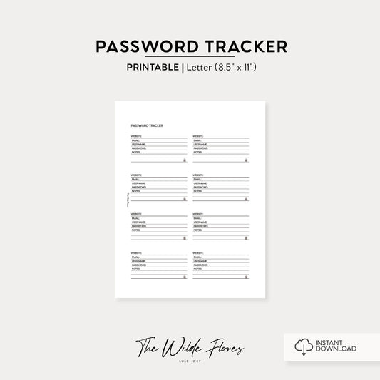 Password Tracker: Letter Size Printable