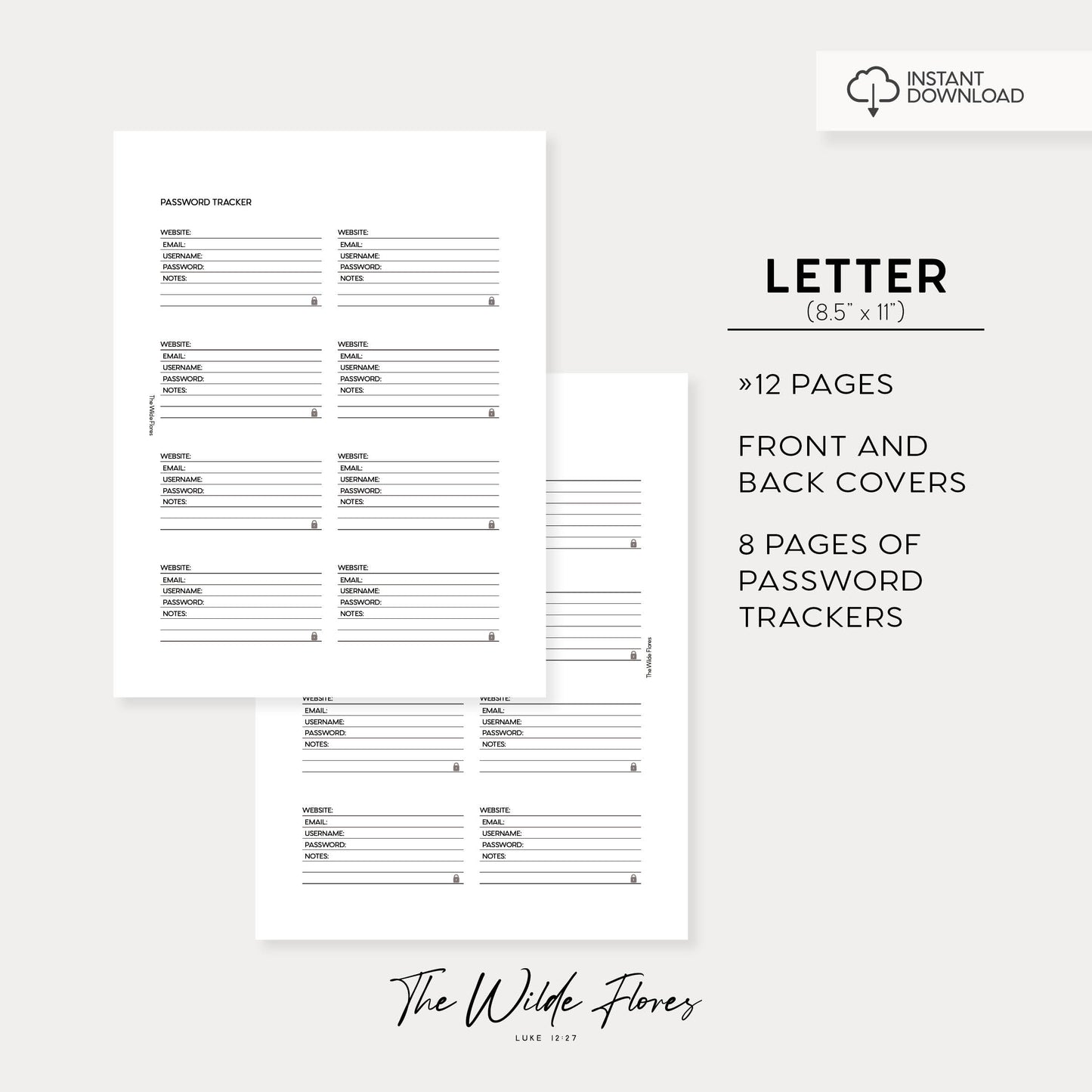 Password Tracker: Letter Size Printable