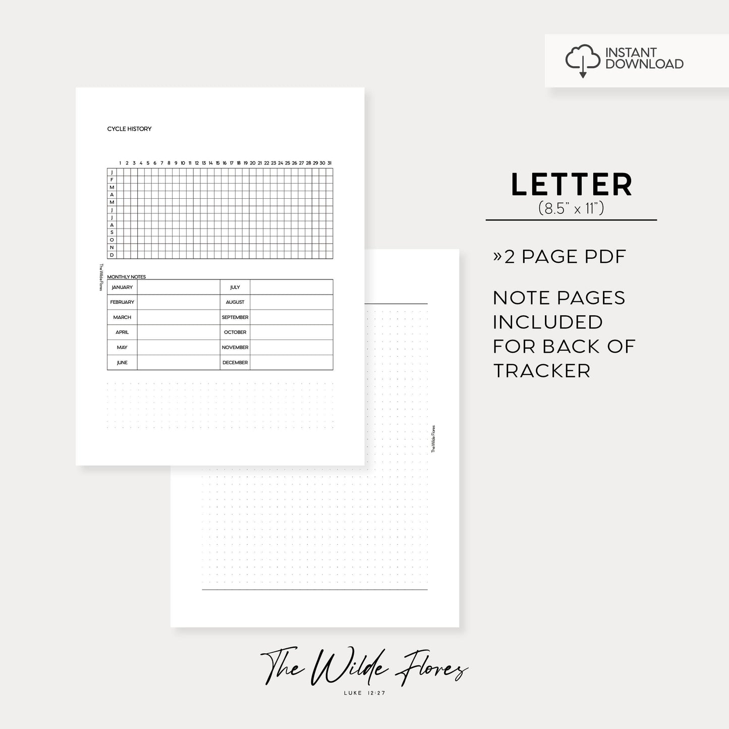 Cycle History: Letter Size Printable