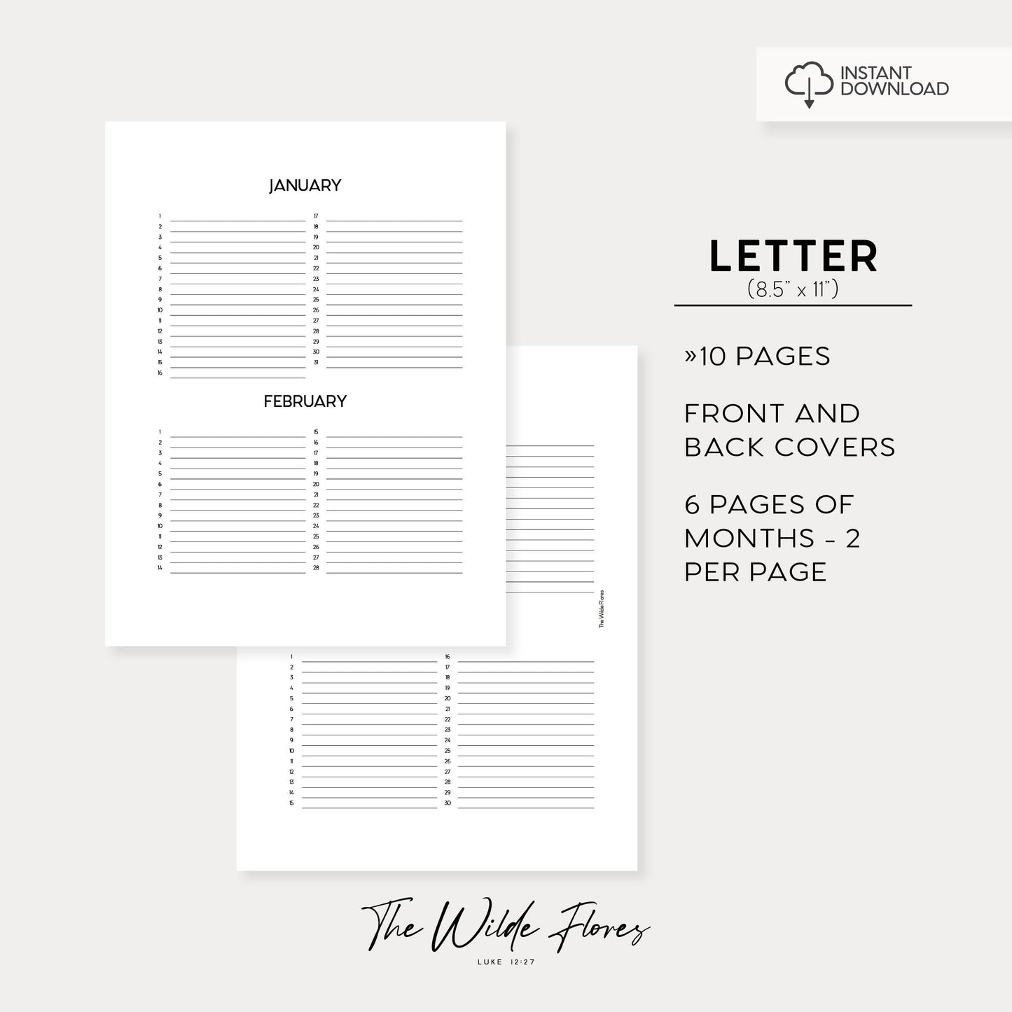 Perpetual Calendar: Letter Size Printable
