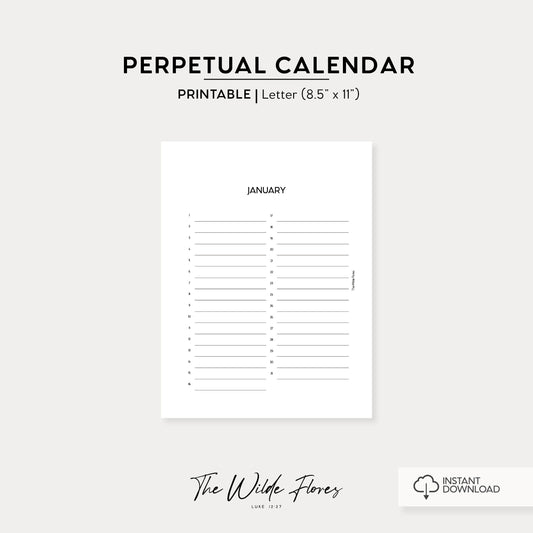 Perpetual Calendar: Letter Size Printable