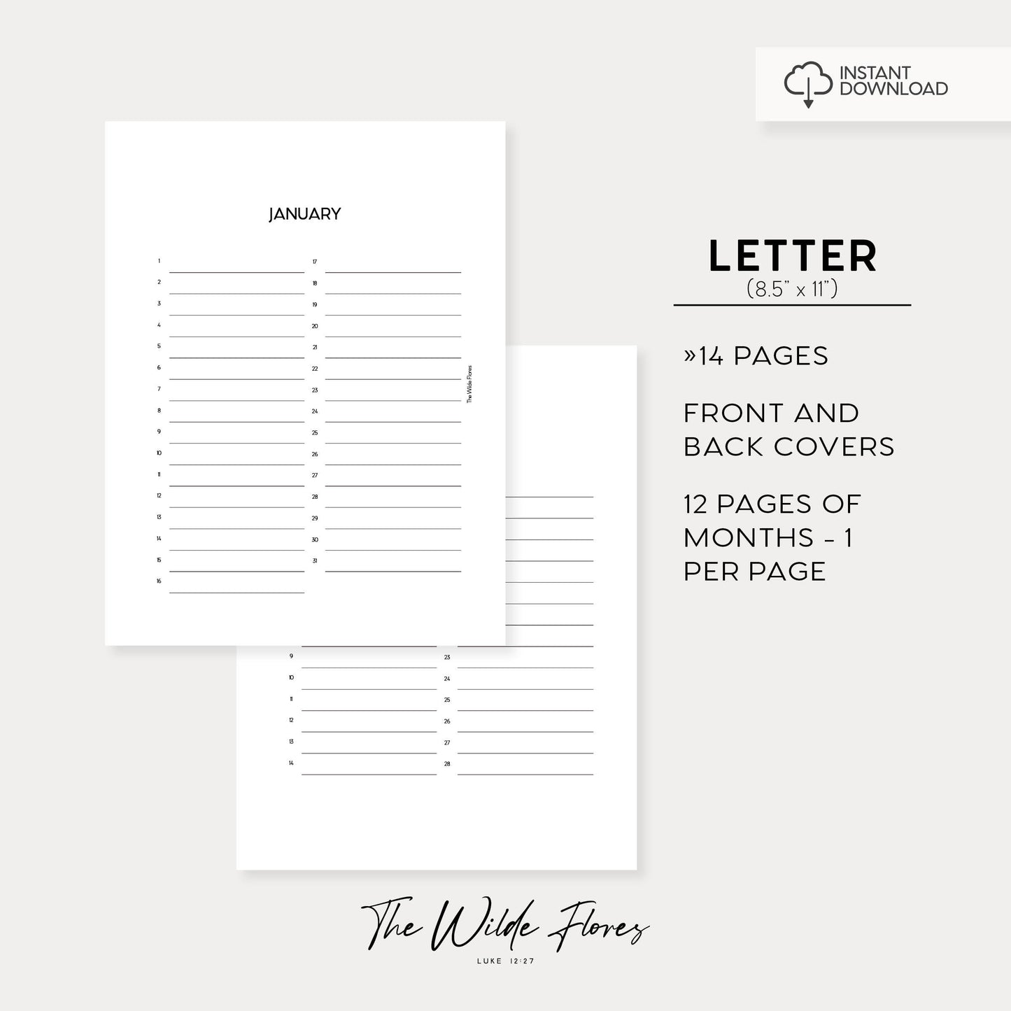 Perpetual Calendar: Letter Size Printable