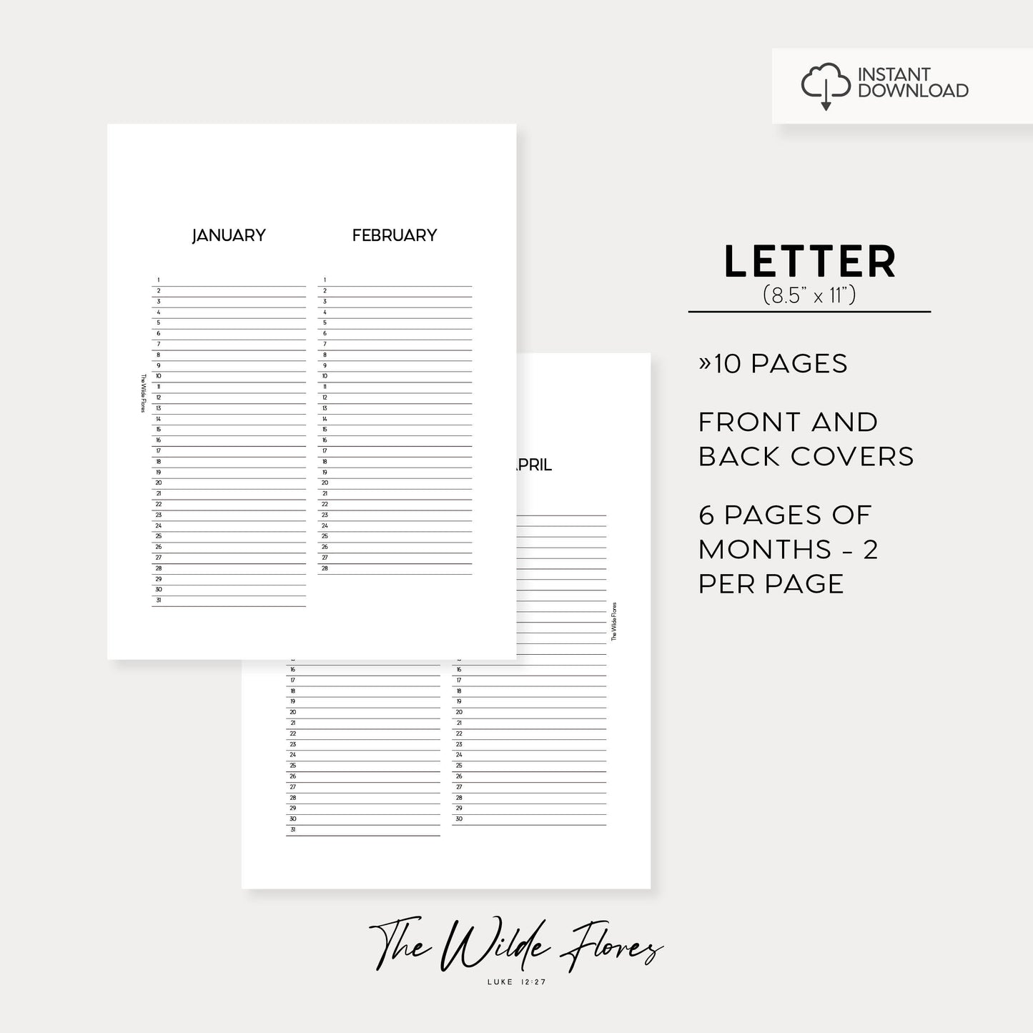 Perpetual Calendar: Letter Size Printable