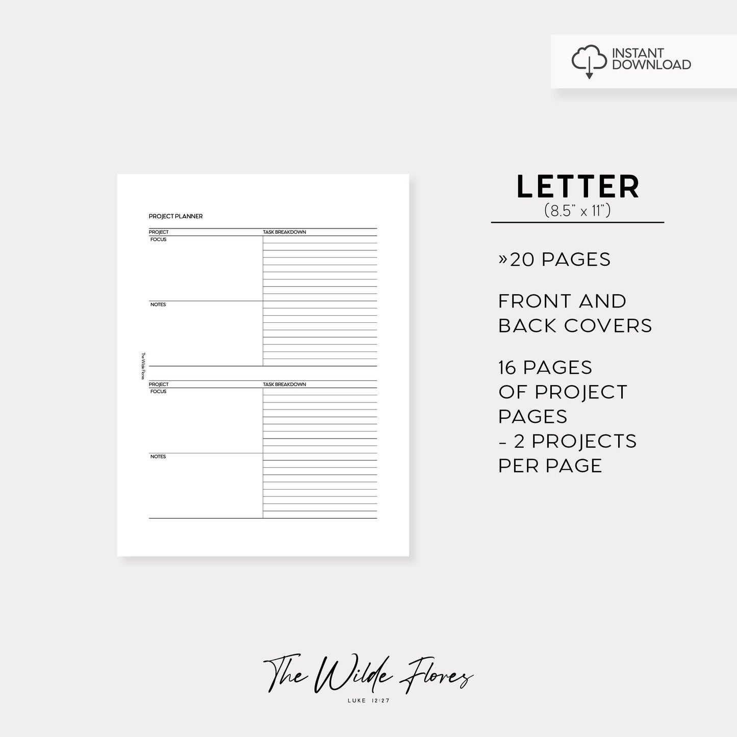 Project Planner: Letter Size Printable