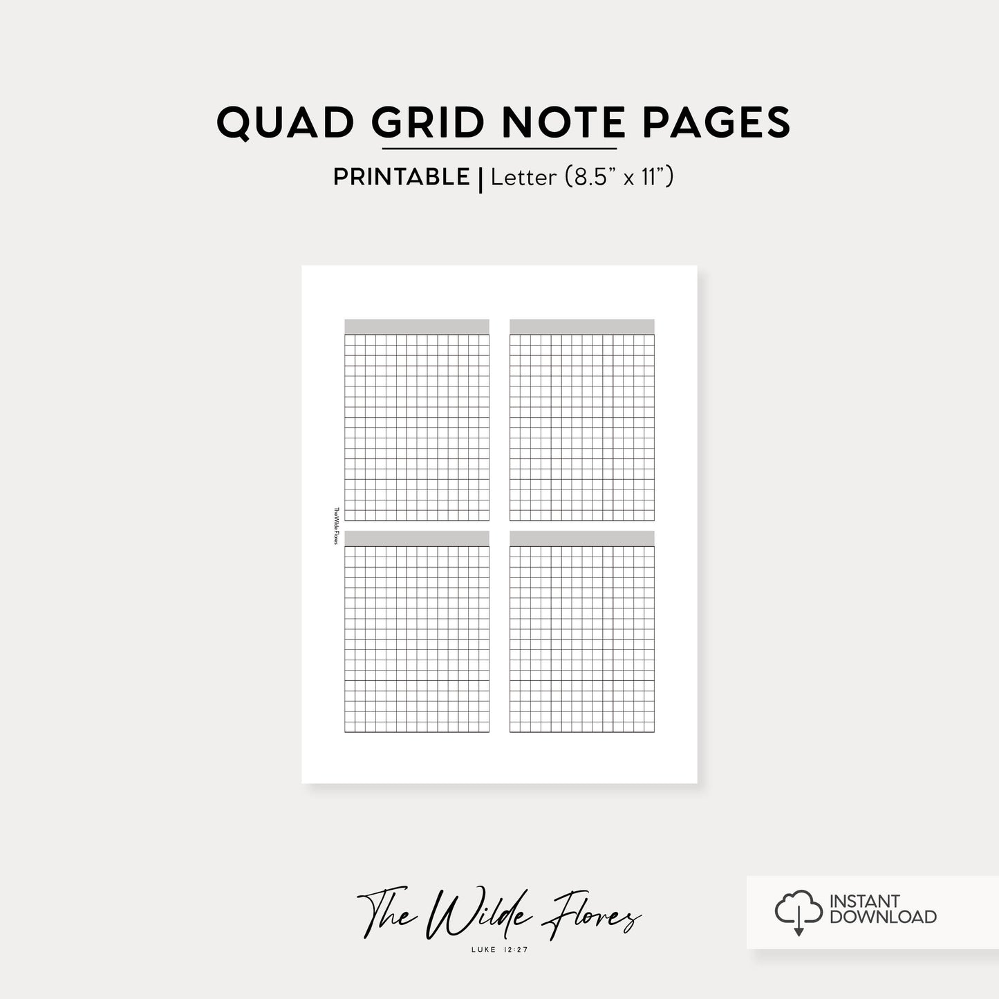 Quad Grid Note Pages: Letter Size Printable