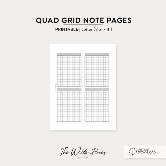 Quad Grid Note Pages: Letter Size Printable