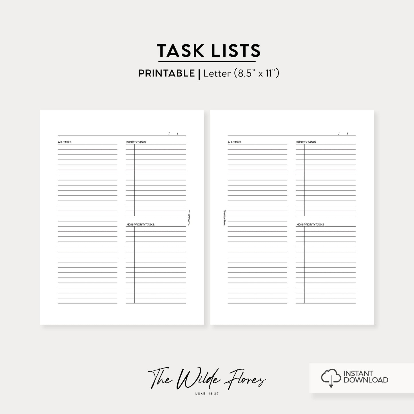 Task Lists: Letter Size Printable