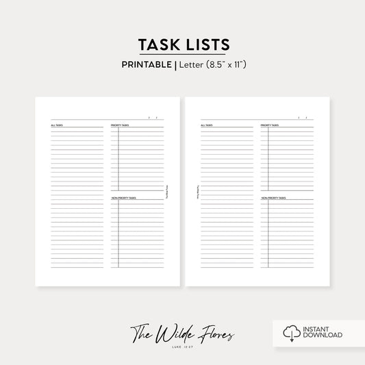 Task Lists: Letter Size Printable