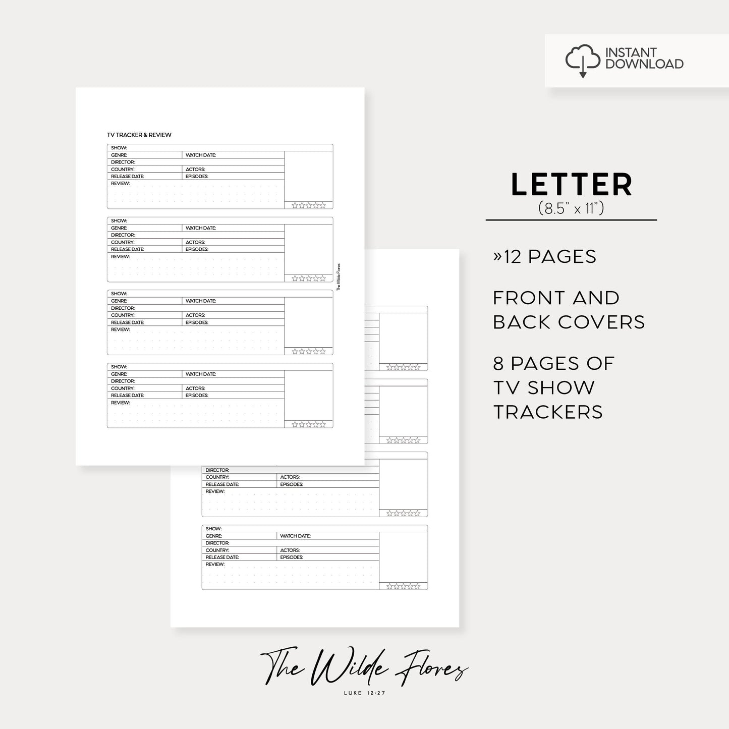 TV Show Tracker: Letter Size Printable