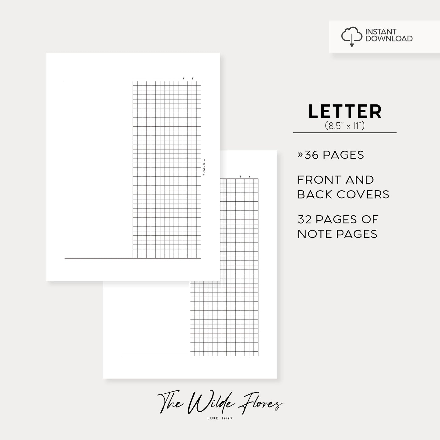 GRID Vertical Half Note Pages: Letter Size Printable