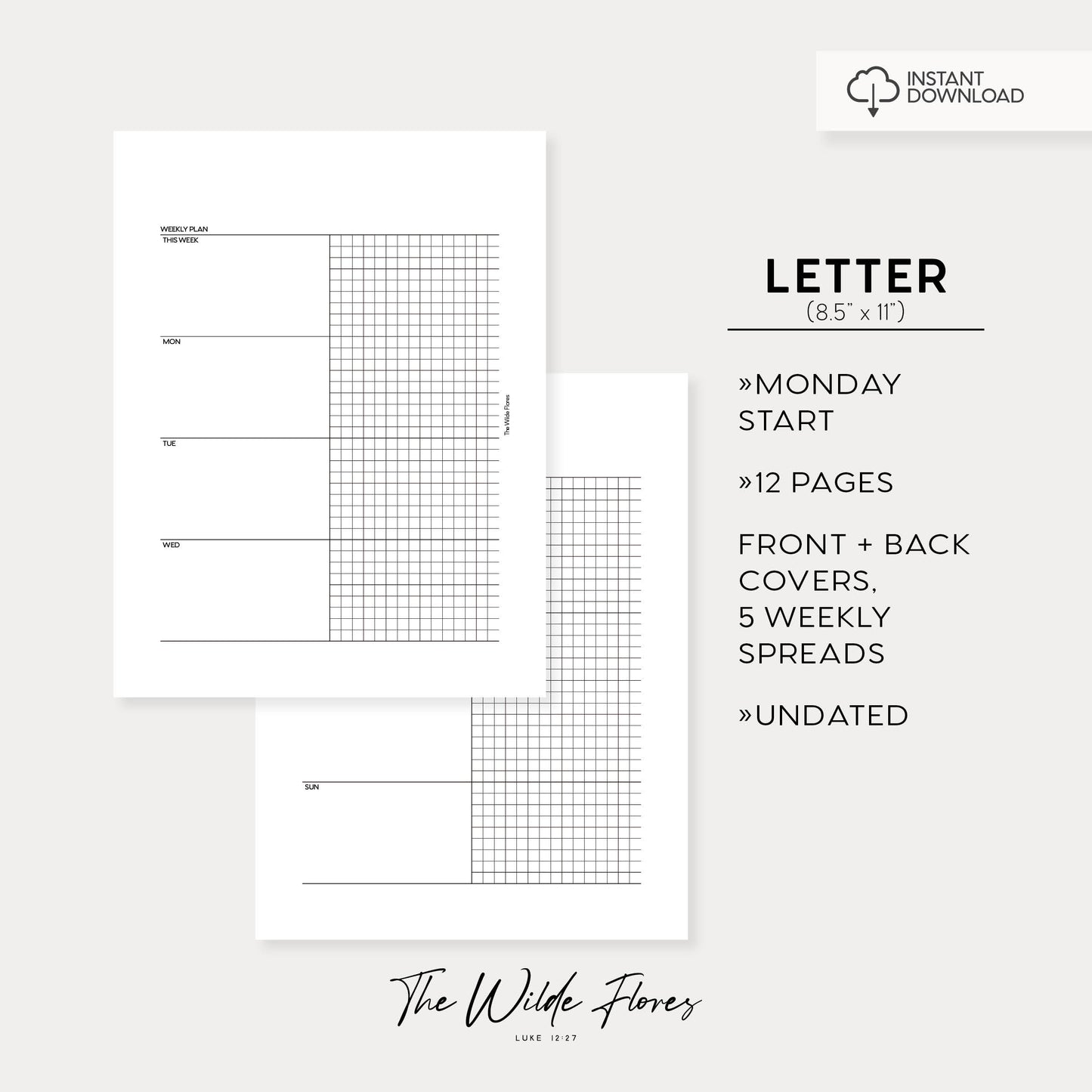 Weekly Wo2P Undated : Letter Size Printable