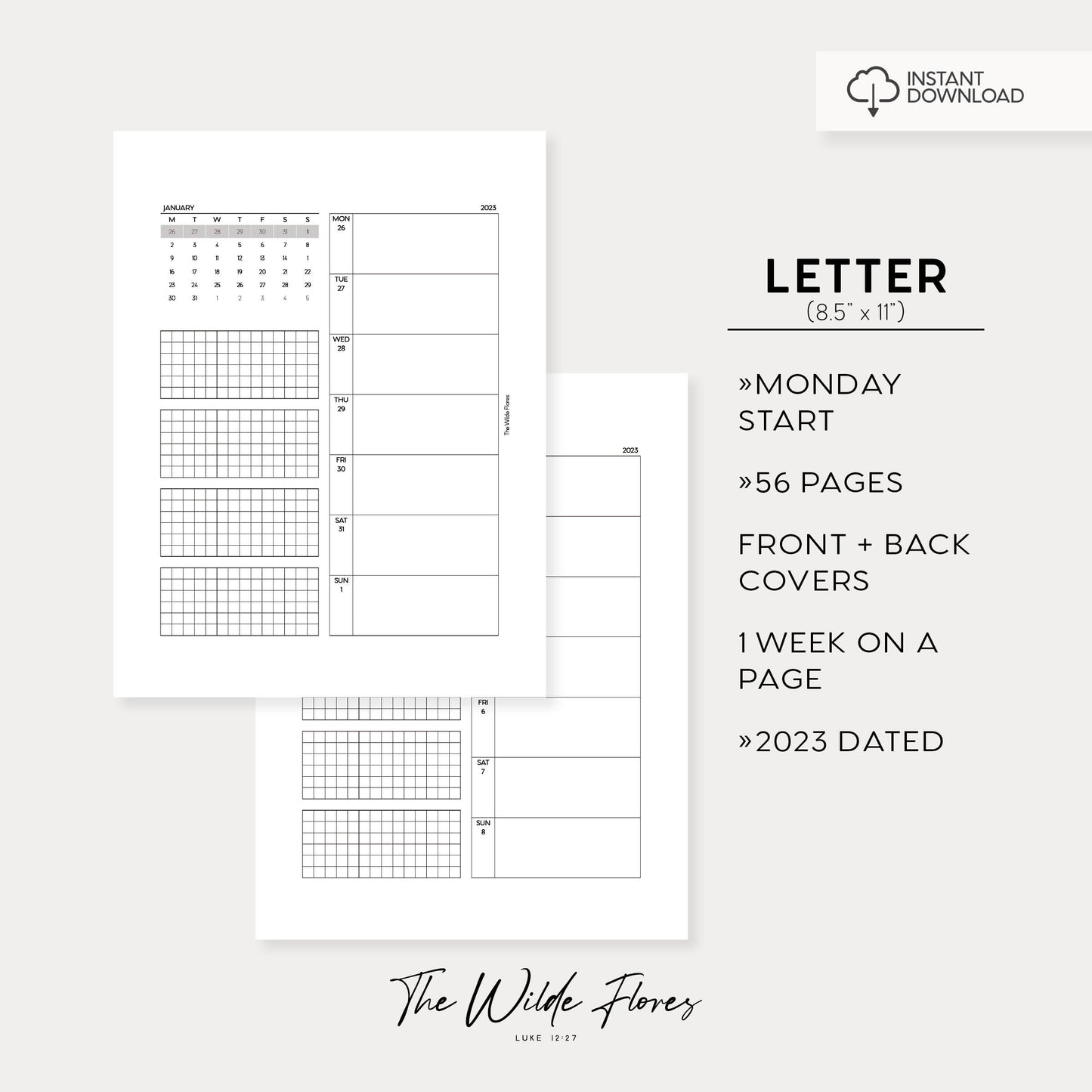 2023 Week At A Glance: Letter Size Printable