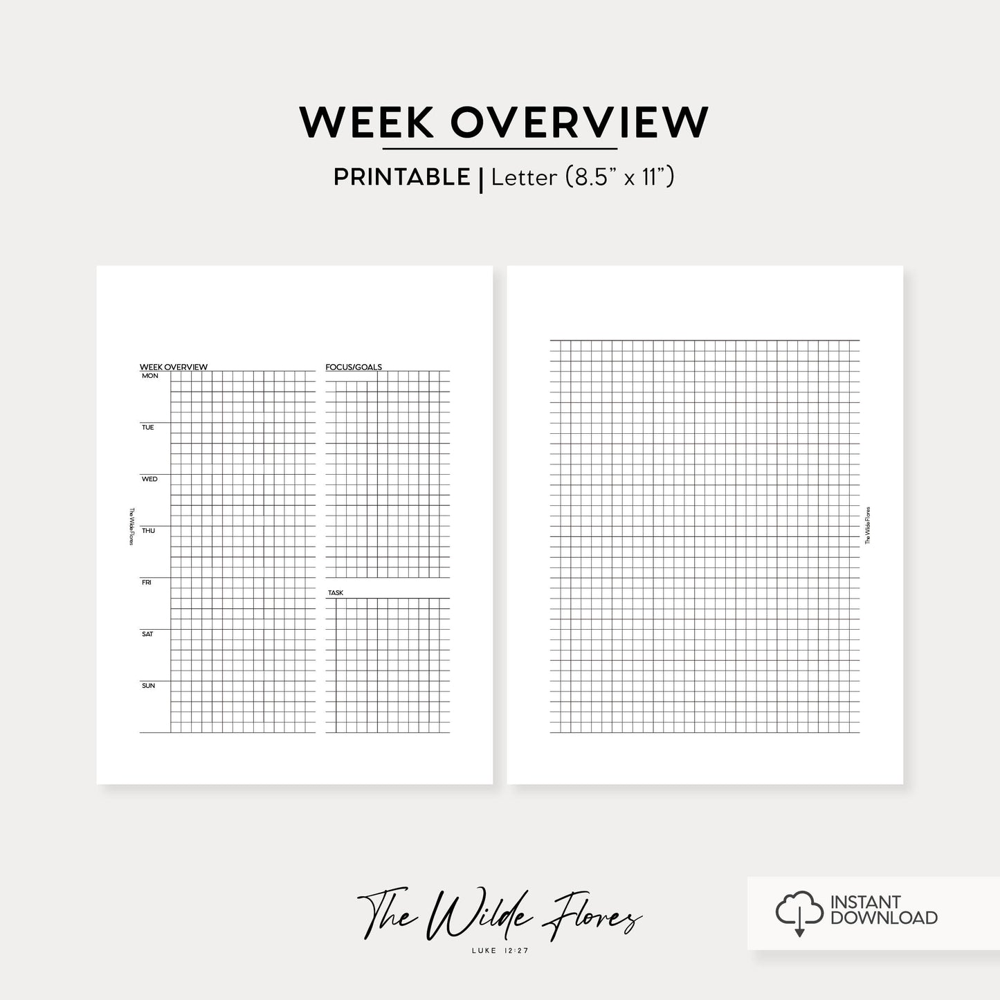 Weekly Overview Undated : Letter Size Printable