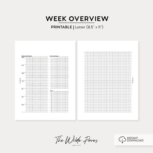 Weekly Overview Undated : Letter Size Printable