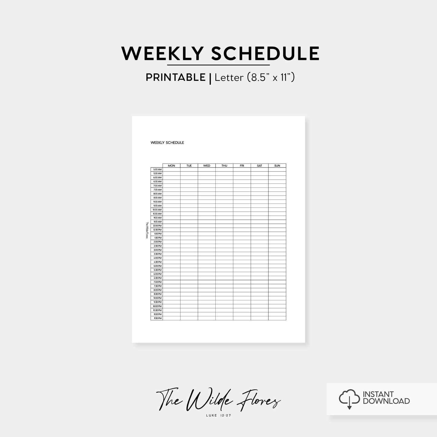 Weekly Schedule: Letter Size Printable