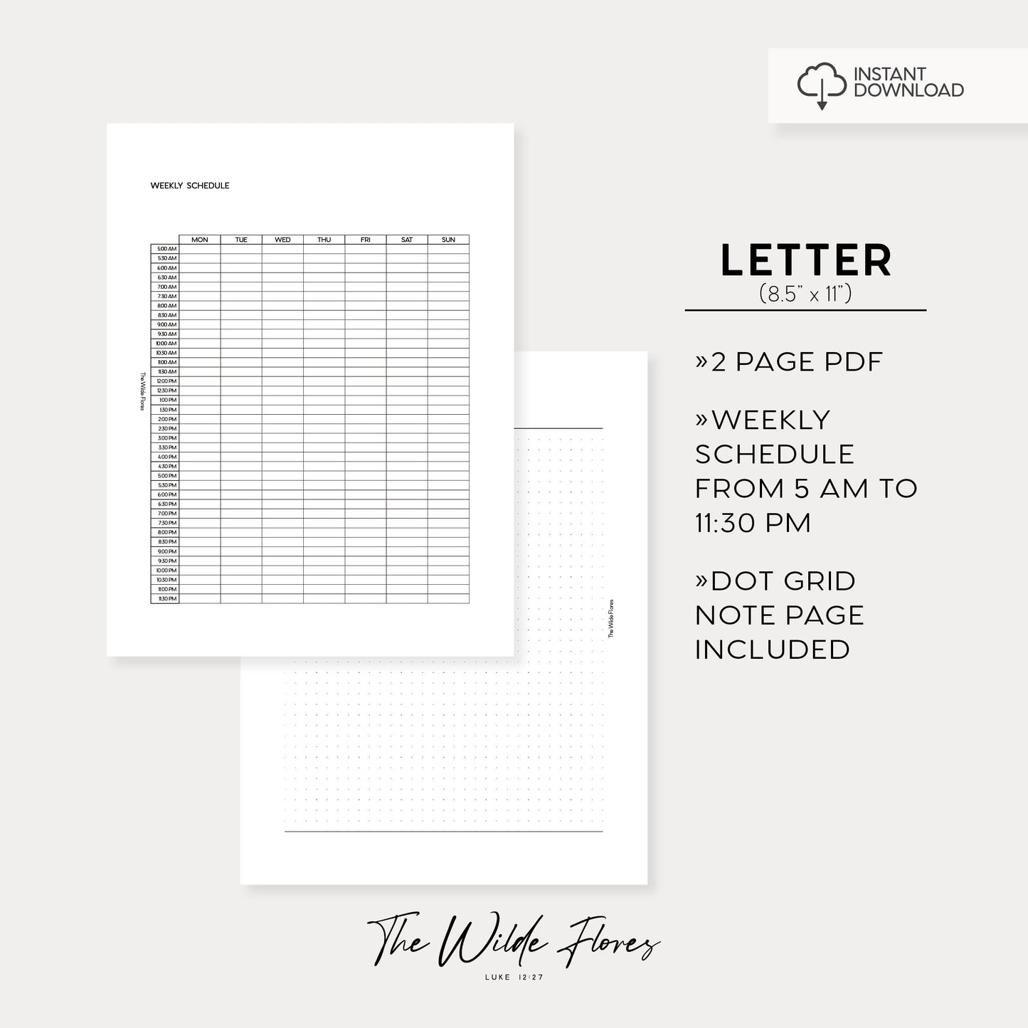 Weekly Schedule: Letter Size Printable