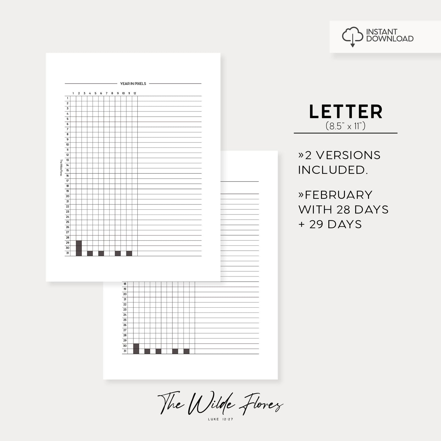 Year In Pixels: Letter Size Printable