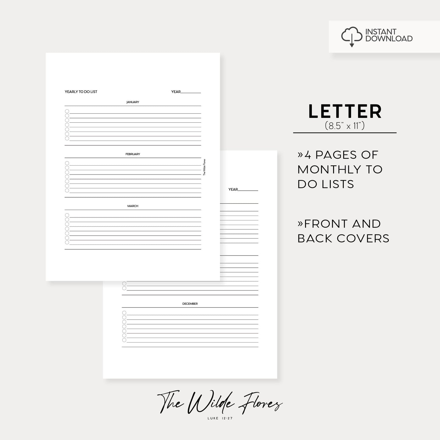 Yearly To Do List: Letter Size Printable