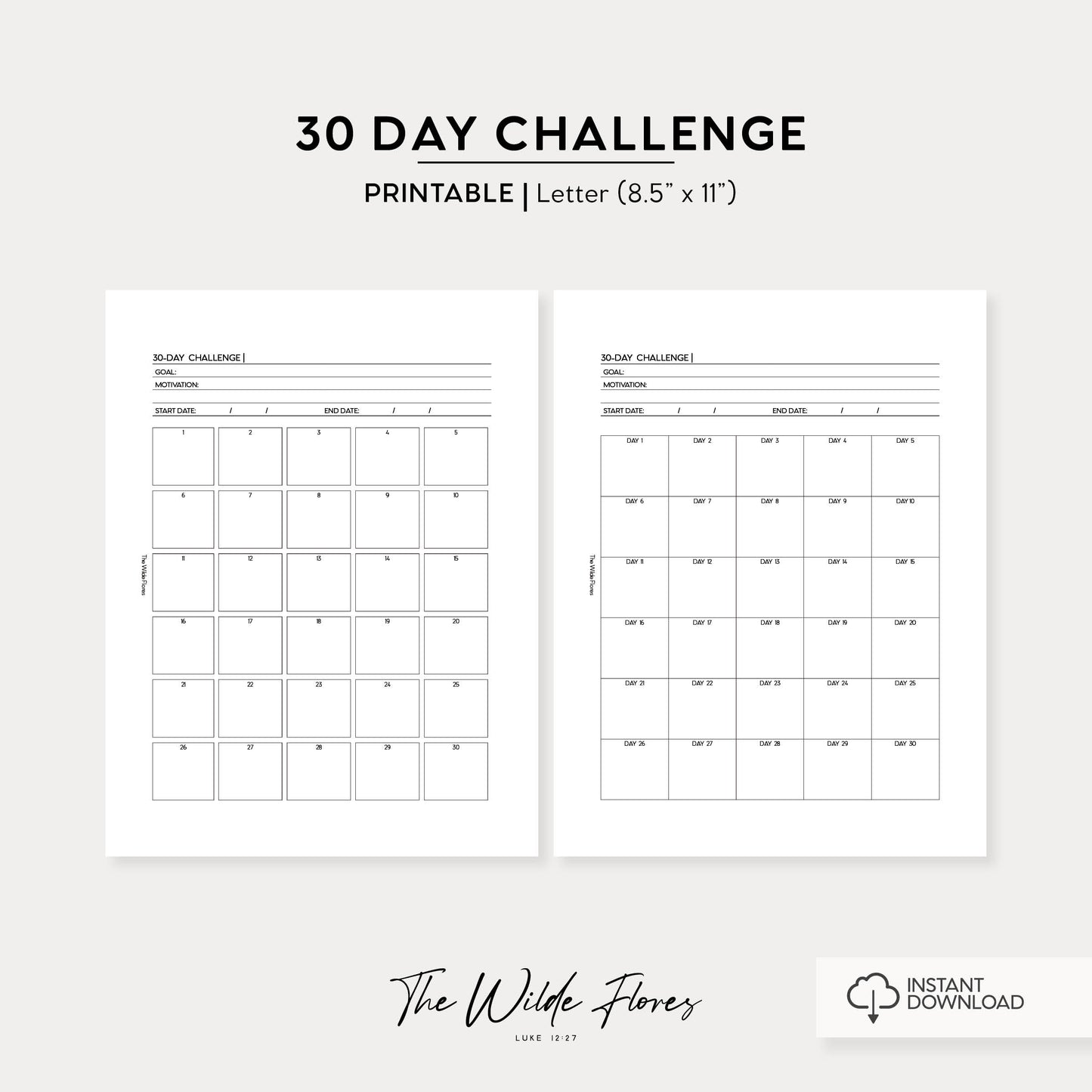 30 Day Challenge: Letter Size Printable