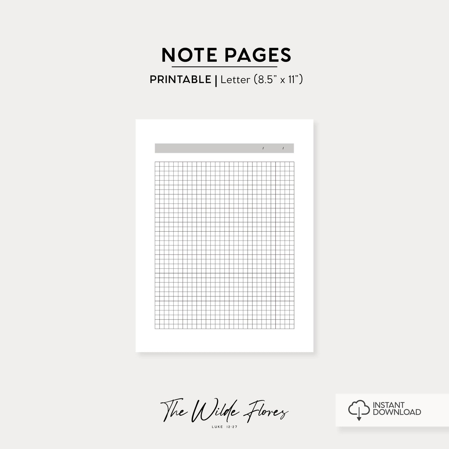Grid Note Pages: Letter Size Printable