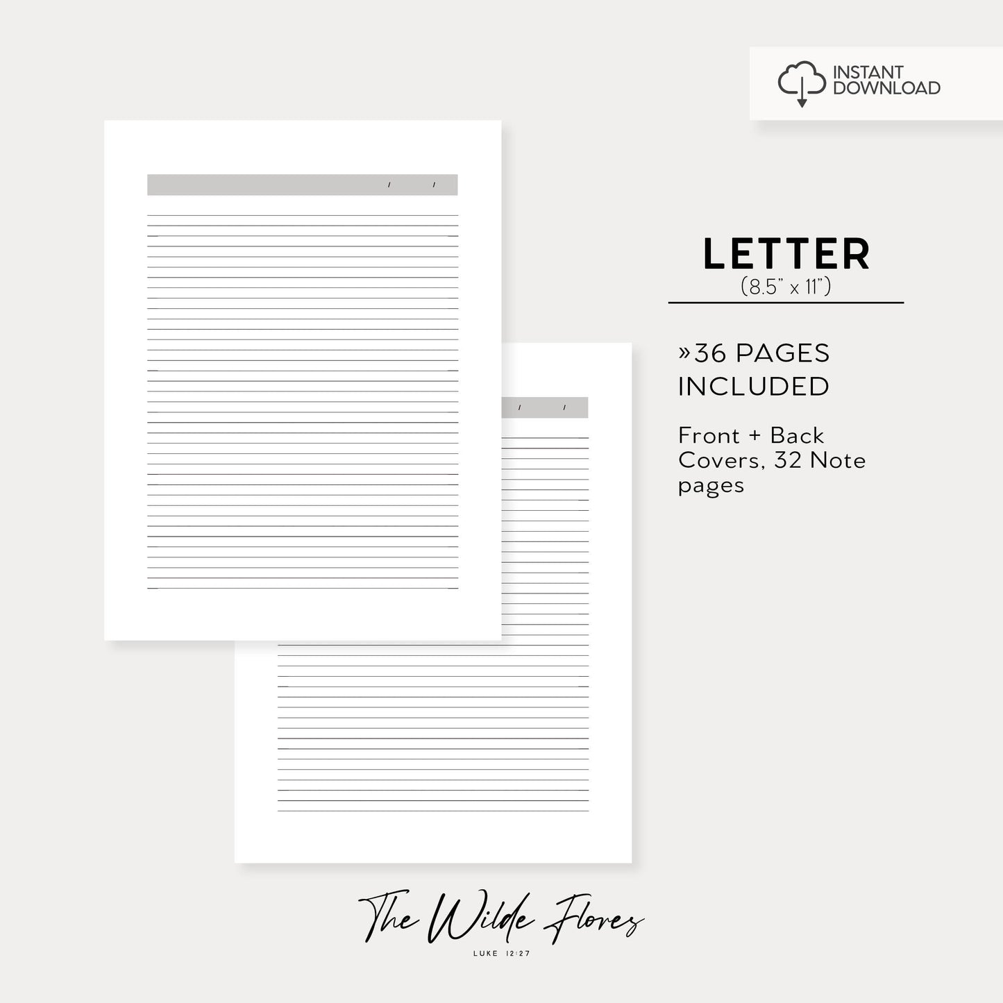 Lined Note Pages: Letter Size Printable