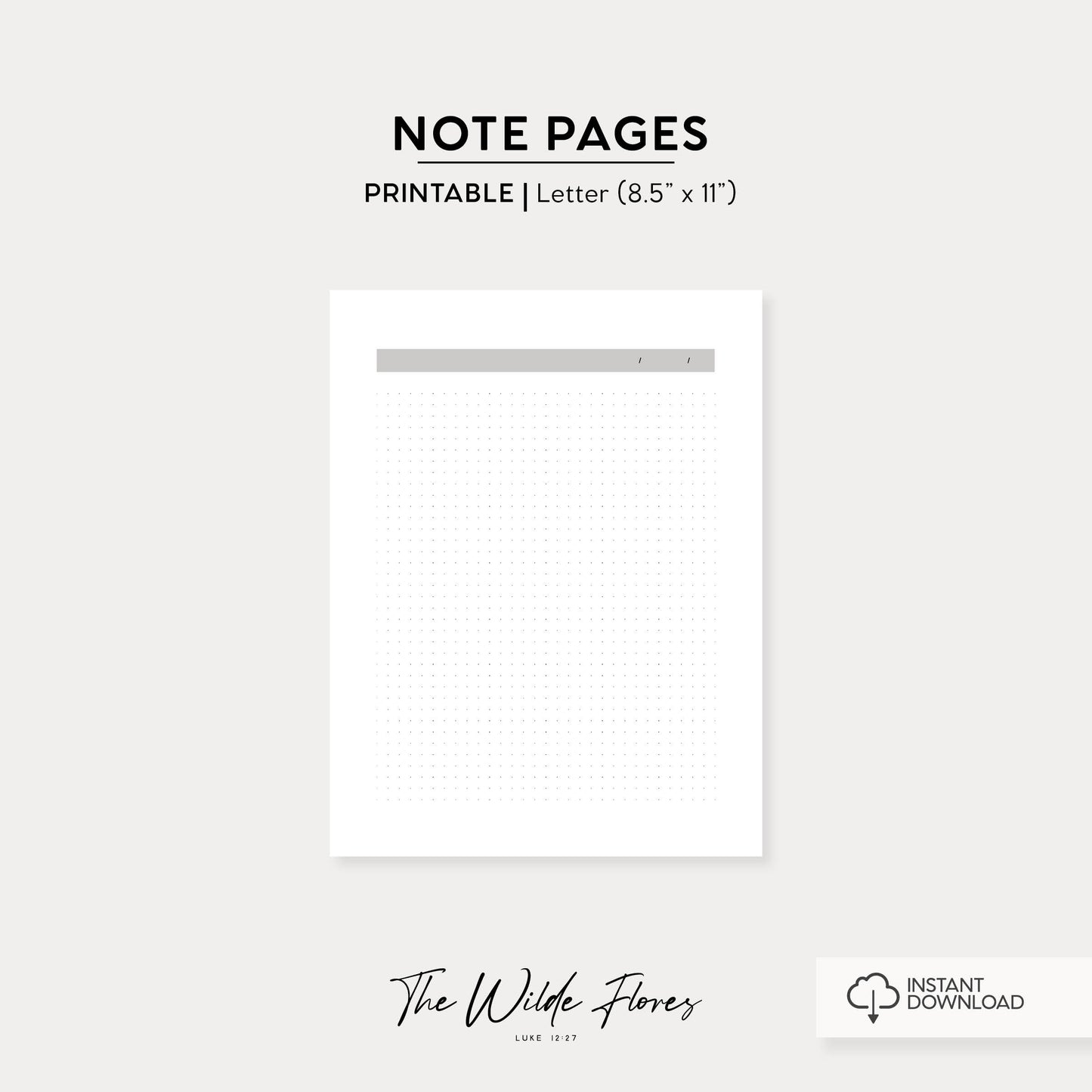 Dot Grid Note Pages: Letter Size Printable
