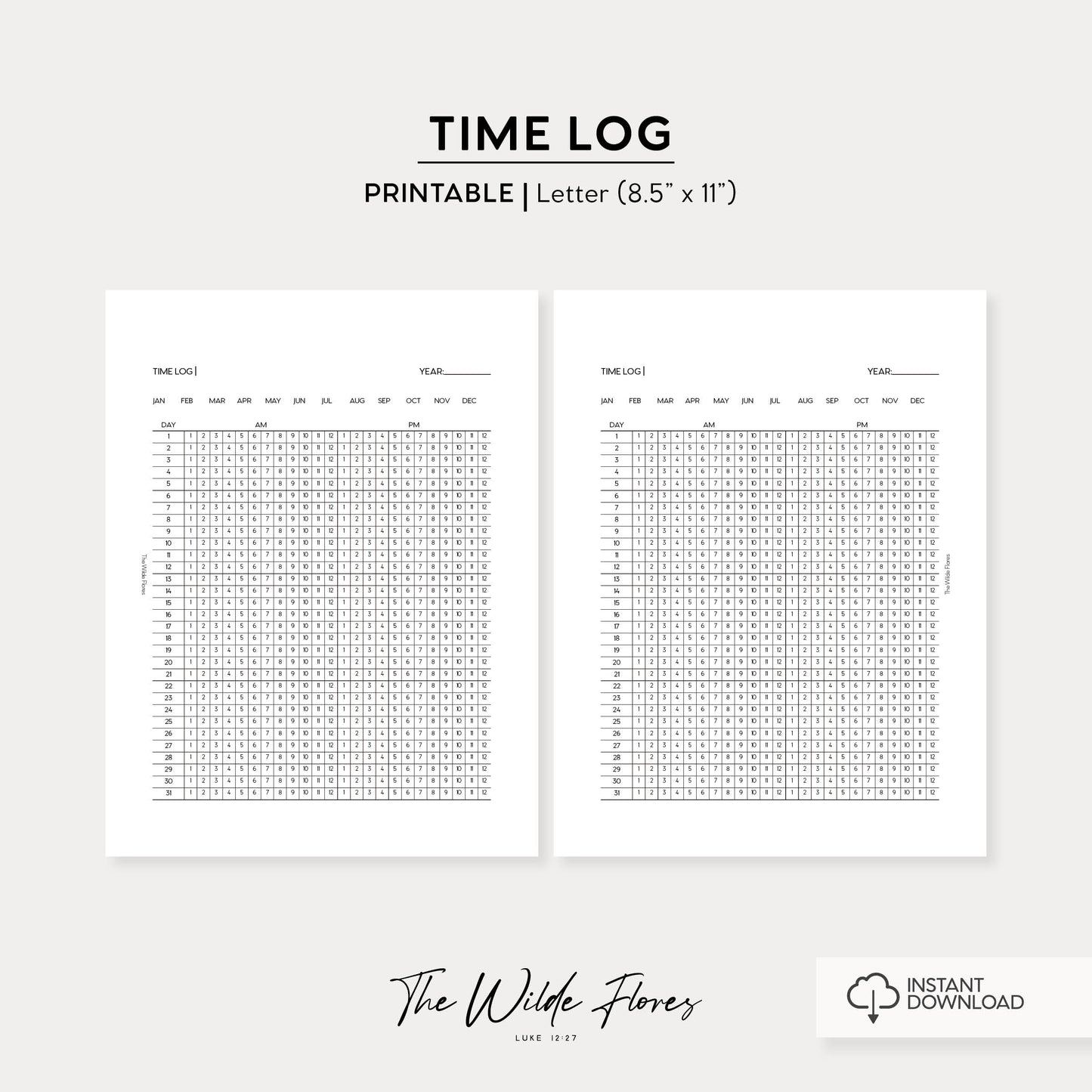 Time Log: Letter Size Printable
