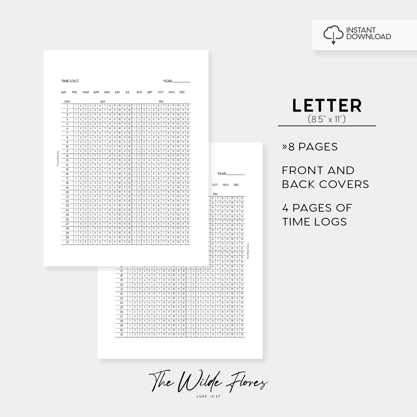 Time Log: Letter Size Printable