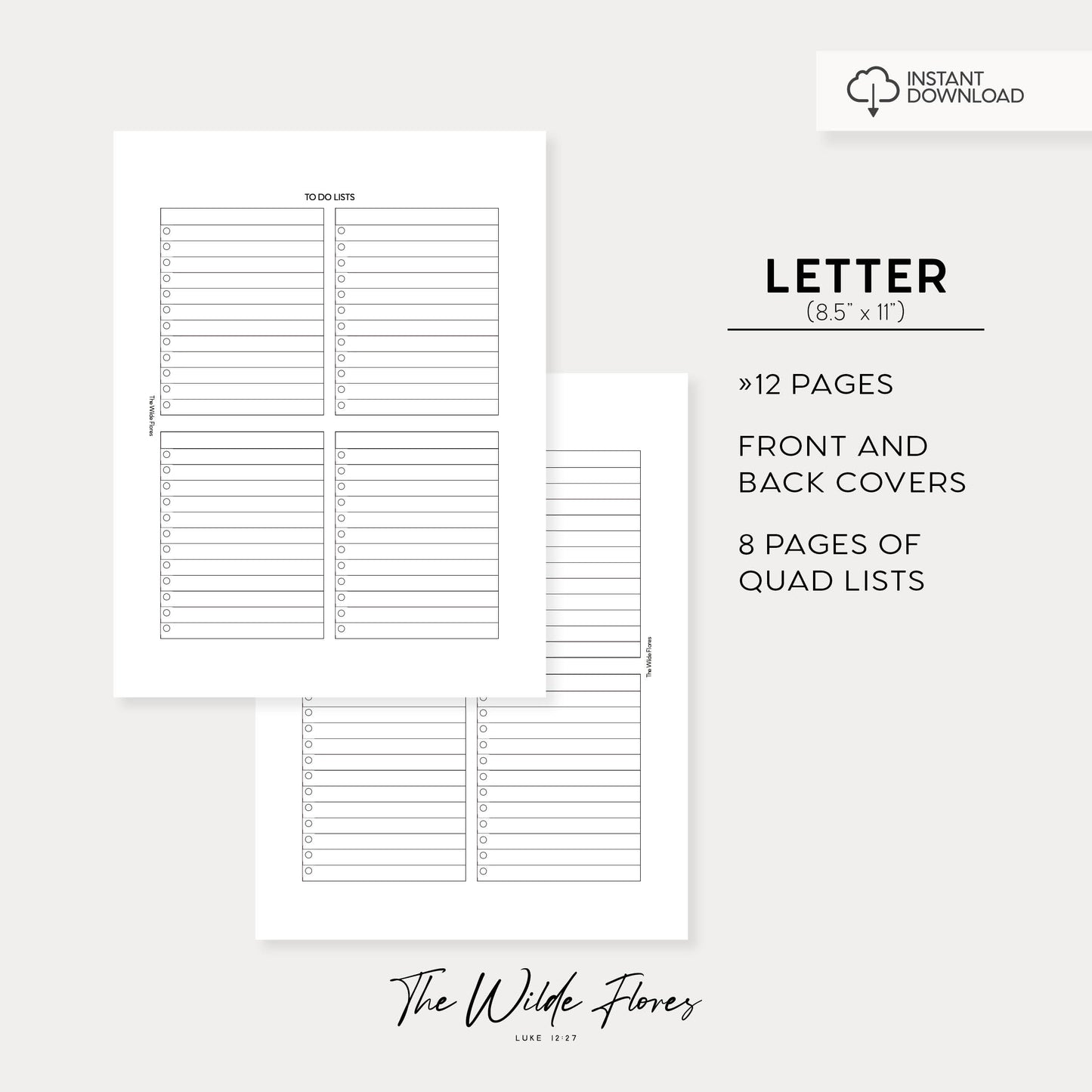 Quad To Do Lists: Letter Size Printable