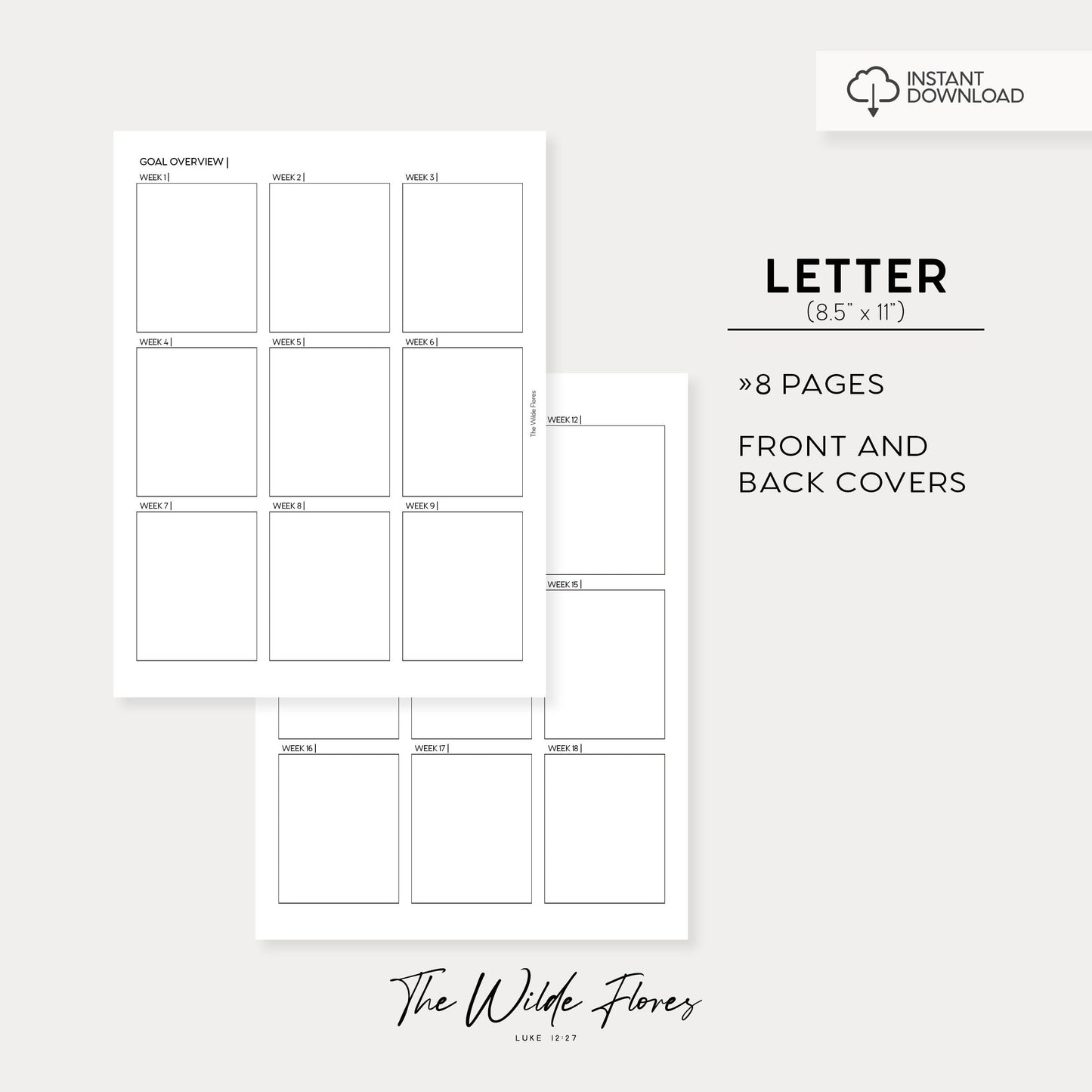 52 Week Goal Planner: Letter Size Printable