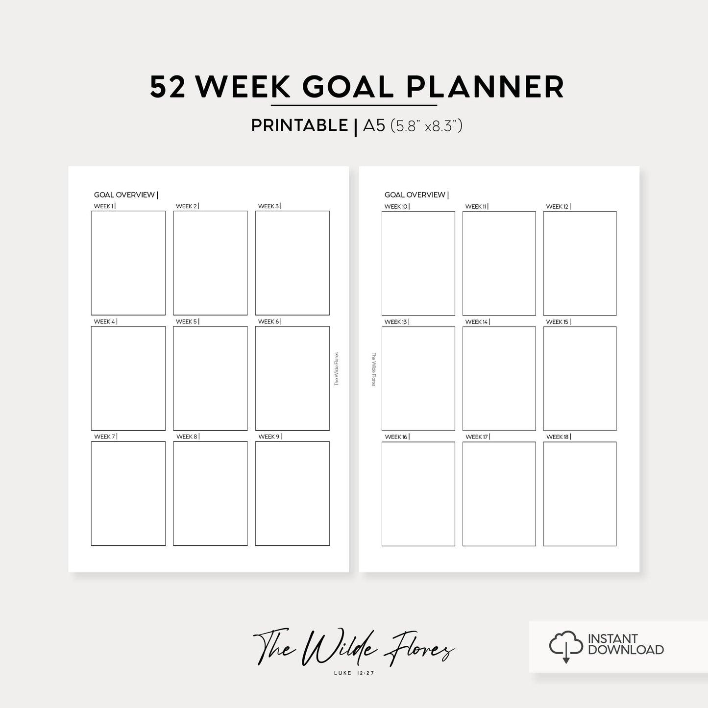 52 Week Goal Planner: A5 Size Printable