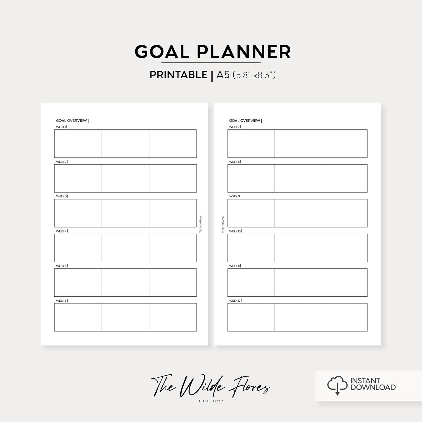 Top Three Weekly Goal Planner: A5 Size Printable
