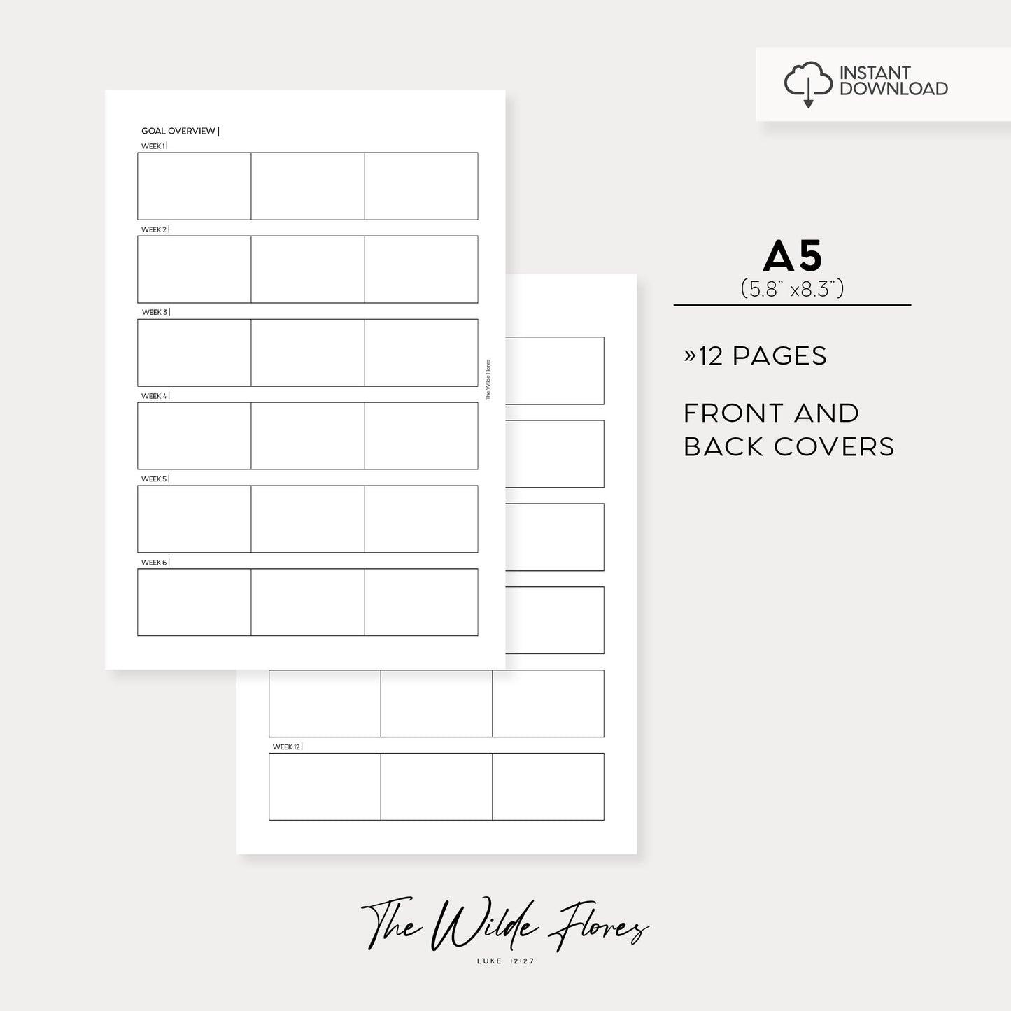 Top Three Weekly Goal Planner: A5 Size Printable