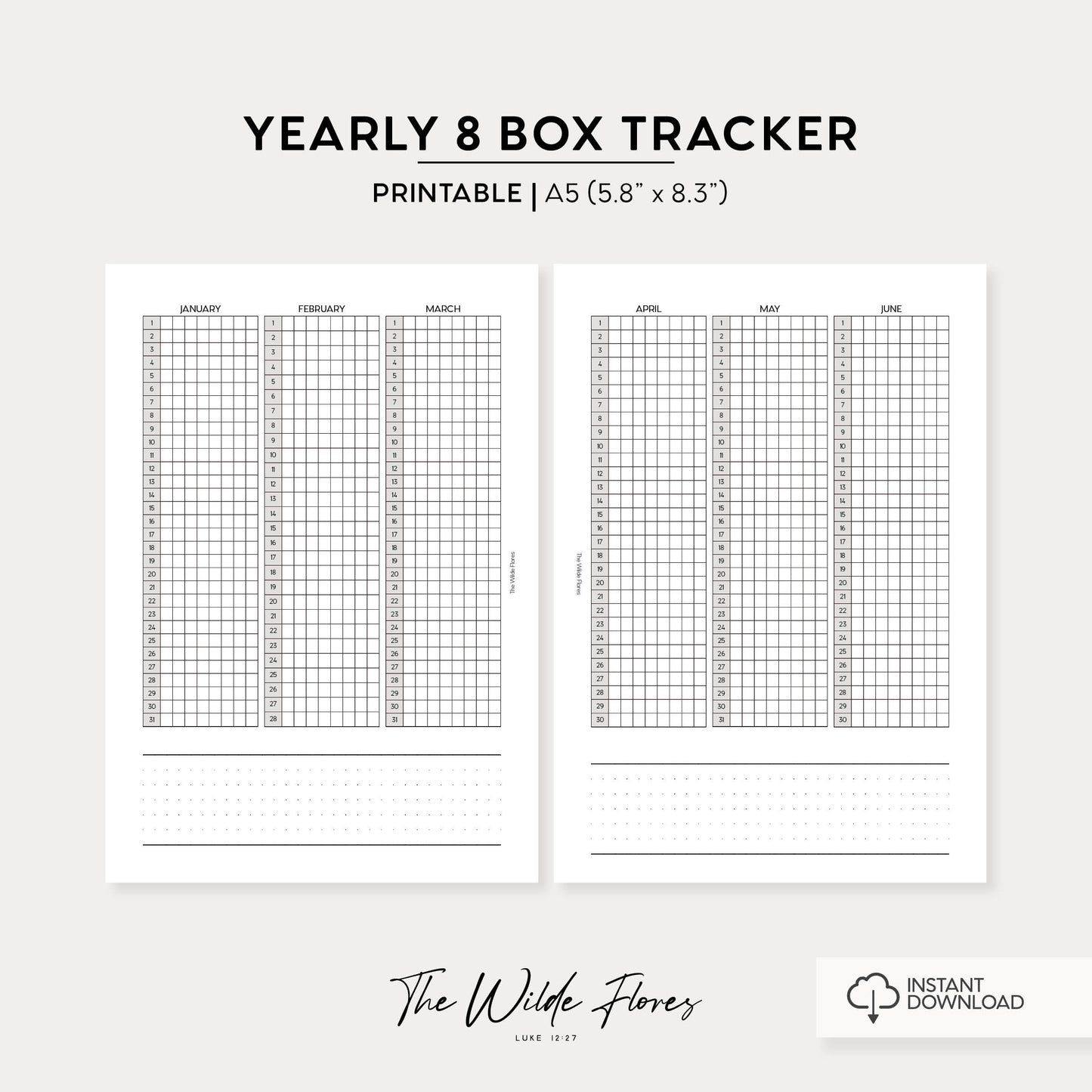 Yearly 8 Box Tracker: A5 Size Printable